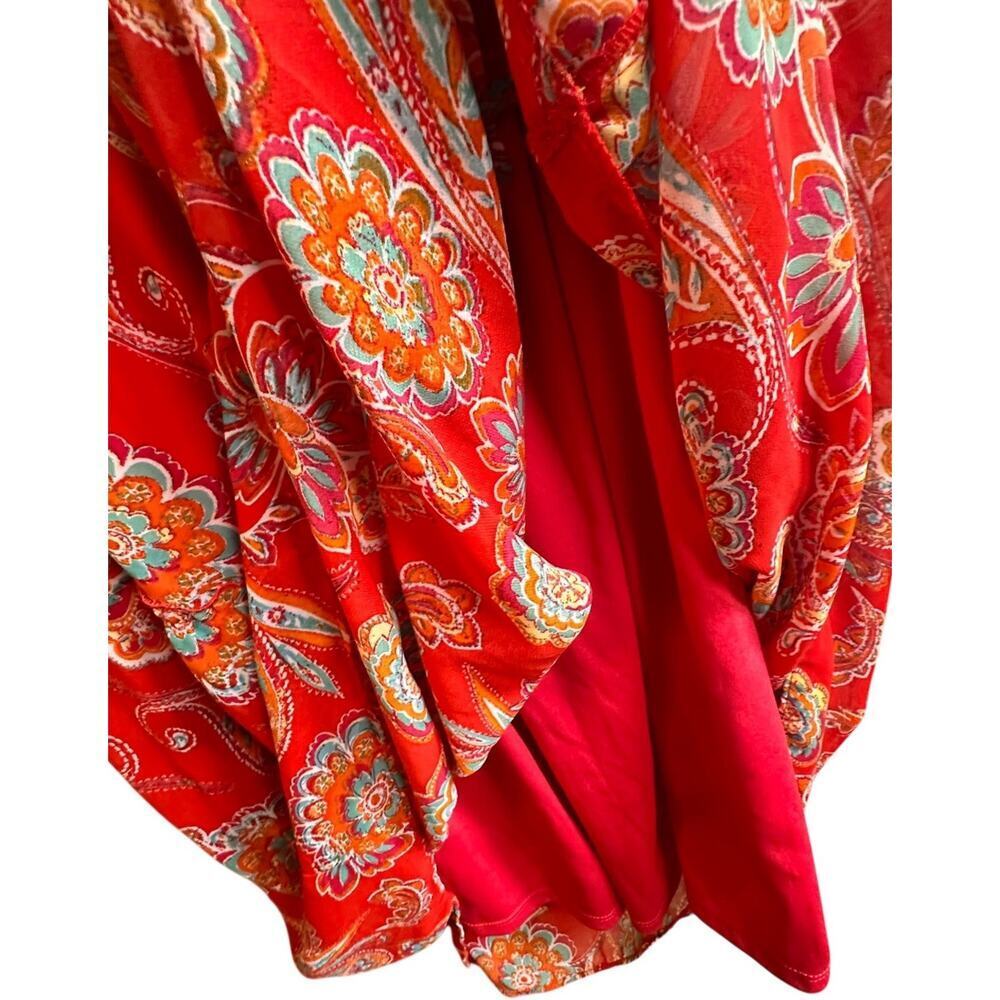 Rabbit Rabbit Rabbit Red Paisley Off Shoulder Boho Prairie Maxi Dress 6 - Picture 6 of 16
